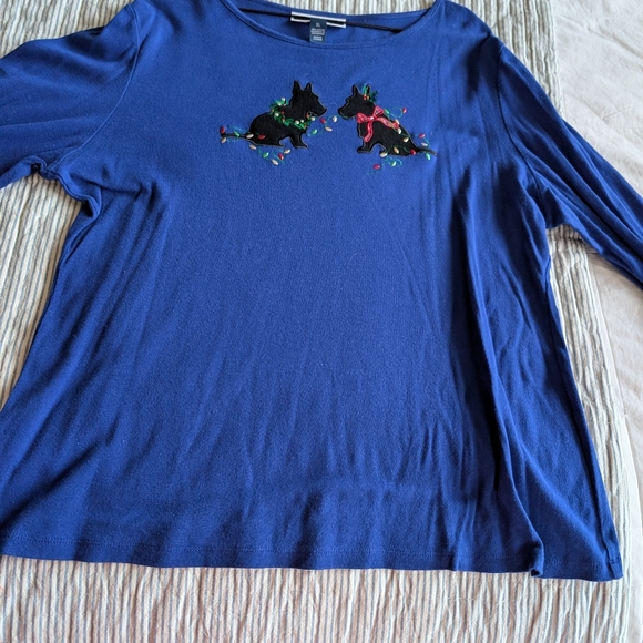 Royal Blue Scotty Scottish Terrier Dogs Top Sparkle XL Karen Scott - Picture 5 of 5